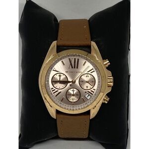 Michael Kors Bradshaw MK6066 Women's Leather Analog Rose Dial Quartz Watch WO339